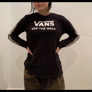 Vans black long sleeve shirt with checkered sleeve
